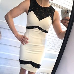 White with Black Lace Jay Godfrey Cocktail Dress